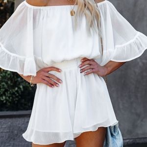 New splicing short-sleeved loose-fitting solid-color chiffon jumpsuit S-XL